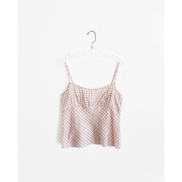 Dosa Tops - Dosa Pale Pink Grey Plaid Silk Cami Top sz 2 US M